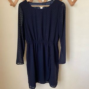 Navy blue Swiss dot tulip hem dress